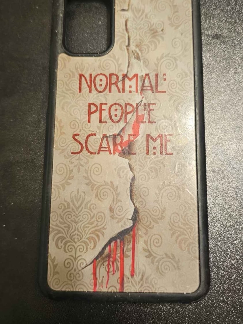 "Normal People Scare Me" Graphic Phone Case - Red and Beige For A Samsung A13
